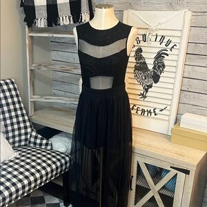 Chic Black Sheer Maxi Romper/Shorts with overlay